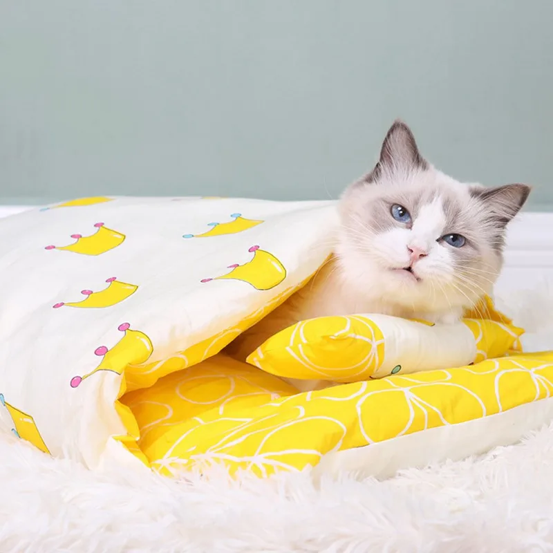 

Cat Bed Winter Removable Warm Cat Sleeping Bag Deep Sleep Pet Dog Bed House Cats Nest Cushion with Pillow Washable Cat Supplies