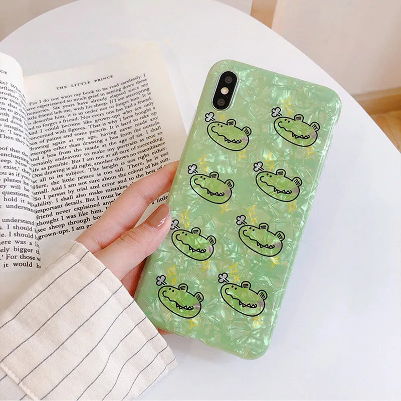 Милый чехол для телефона с изображением крокодиловой раковины iPhone XR X XS Max мягкий