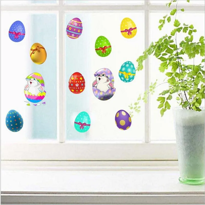 

1PCS New Product Easter Day Rabbit Wall Sticker Self-Adhesive Bunny Egg Decoration Window Refrigerator Sticker 23.5*27CM