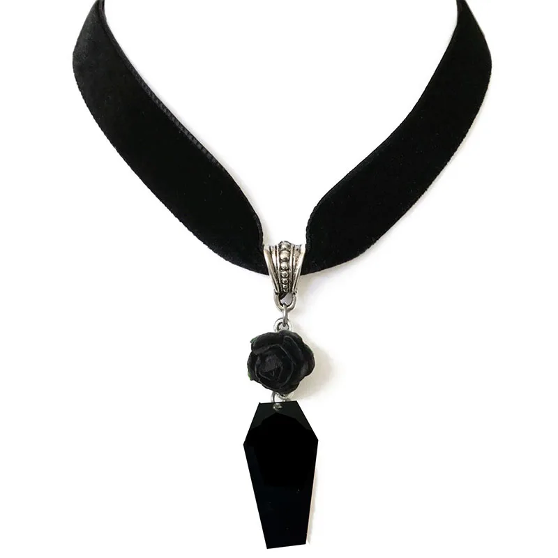 Ожерелье-чокер в гроб черная роза черный бархат Готический викторианский стиль