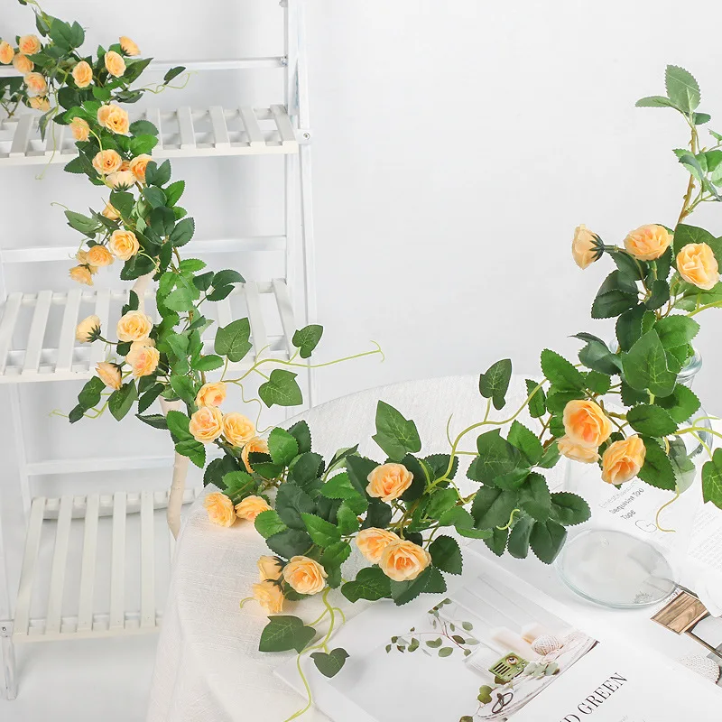 

1.8M Wedding Decorations Ivy Vine Artificial Flowers Silk Rose Flowers Vine Arch Decor with Green Leaves Hanging Wall Garland