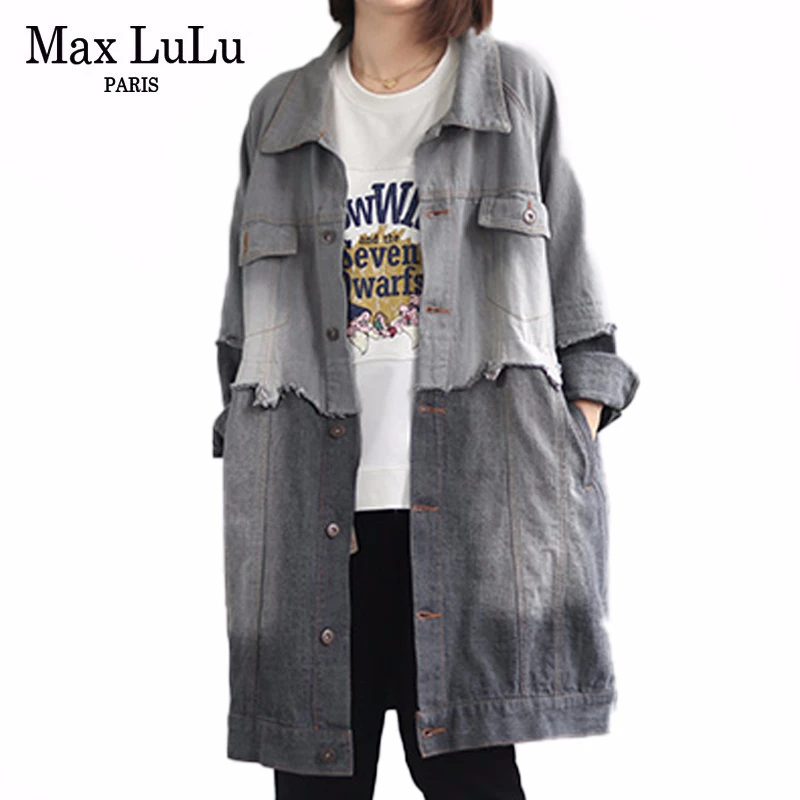 Max LuLu новая корейская мода Осенняя шикарная одежда Дамский джинсовый Тренч женские винтажные длинные пальто Лоскутная свободная ветровка