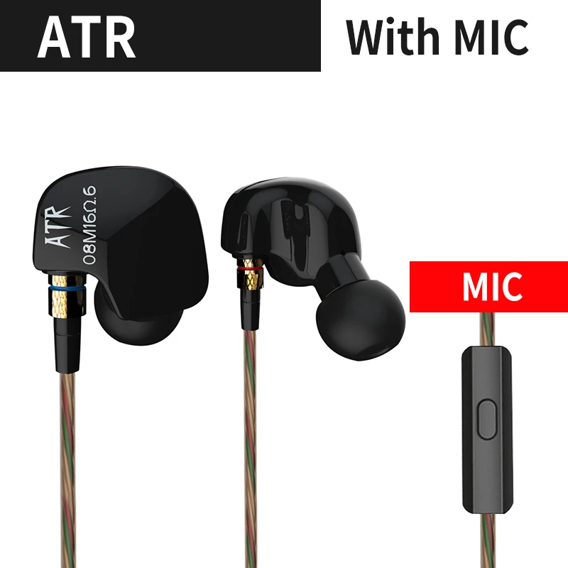 ATR with mic KZ ATE ATR HD9 Динамический драйвер HiFi спортивные наушники с микрофоном в ухо наушники - Цвет: ATR with mic