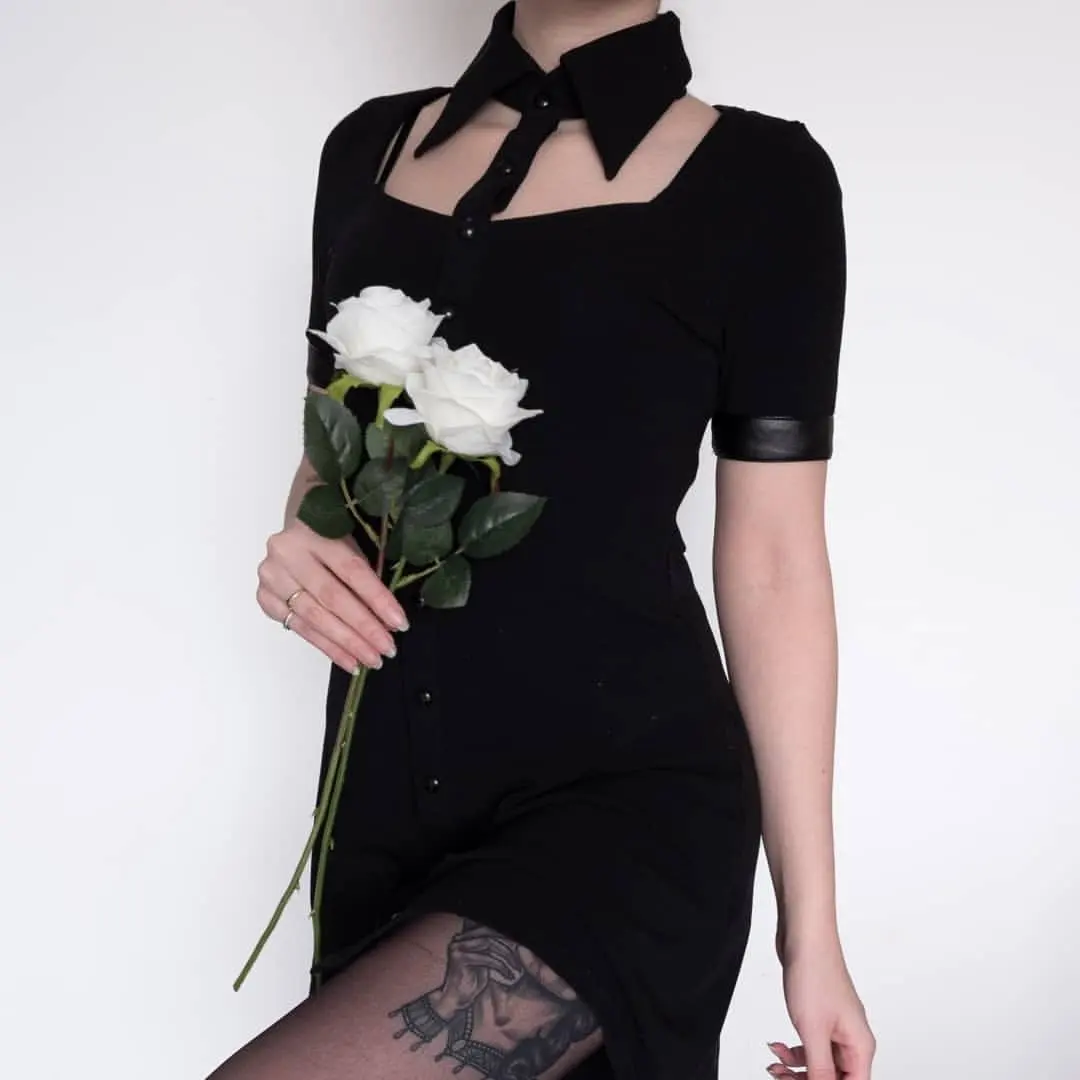 Женское Короткое платье из искусственной кожи Darkinlove черное Goth DW127|Женские платья|