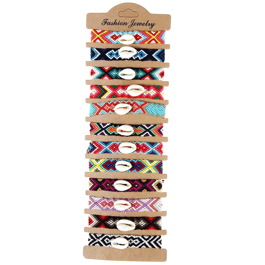 

12Pcs/set Bohemian Woven Rope Chain Bracelet Ethnic Adjustable Tassel Shell Charms Bracelets Anklet for Women Girls Gift