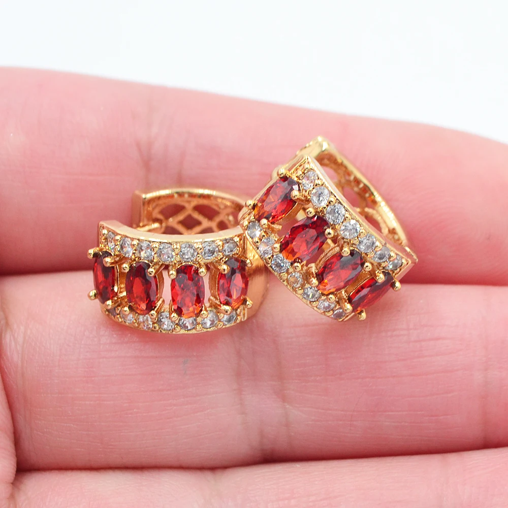 

Gold Color Women Red Cubic Zirconia CZ Huggie Hoop Earrings Jewelry