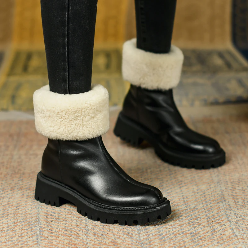 

Snow Boots Women's Shoes Shearling Thicken Retro Short Boots 2021 Winter New Thick Bottomed Knight Boots Plus Velvet Warm Boots