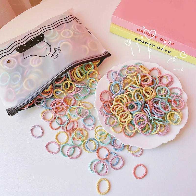 

100 Pcs/Bag New Girls Cute Colorful Elastic Hair Bands Sweet Ponytail Holder Lovely Scrunchies Rubber Band Kids Hair Accessories