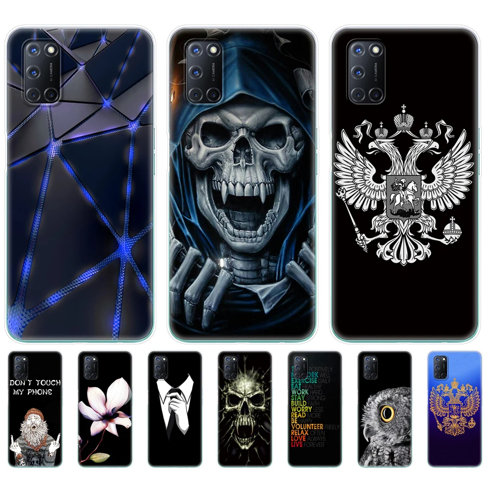

For OPPO A52 A92 A72 Case 6.5" Silicon Soft TPU Back Phone Cover For OPPOA92 OPPOA72 OPPOA52 bumper coque black cat Beard