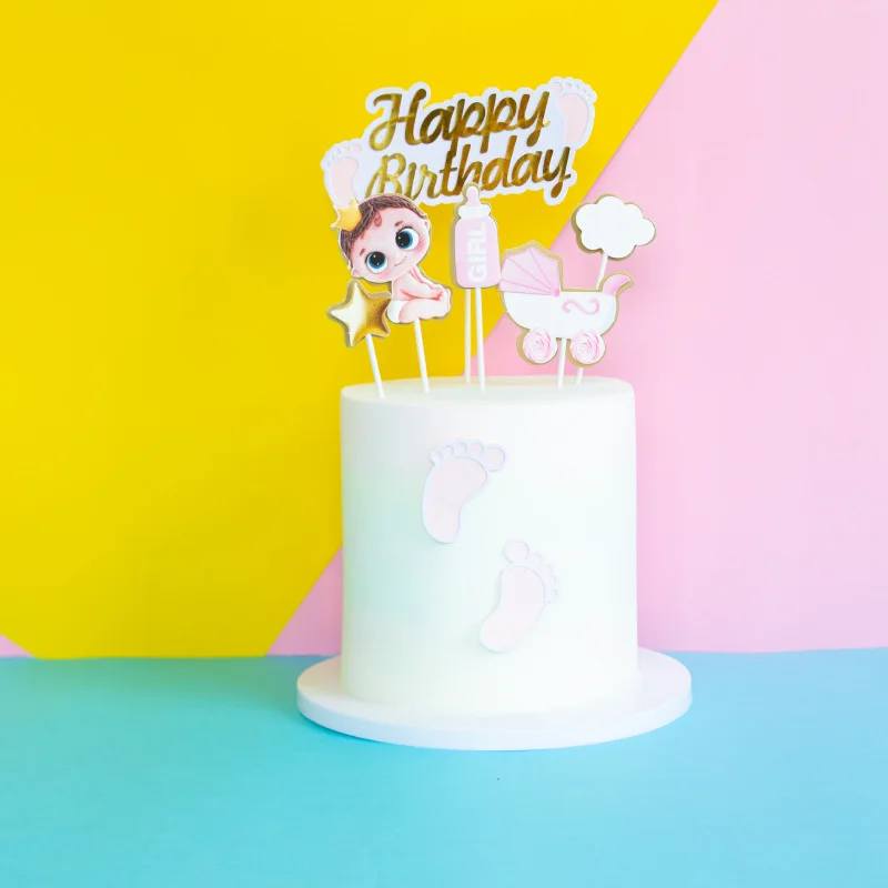 Cute Polymer Clay Dolls Cake Topper Kids Boy Girl Cartoon Oh Baby Happy Birthday Cake Topper Baby Shower Rabbit Party Supplies