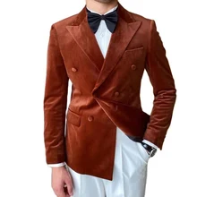 2 pçs peak lapela casaco feito sob encomenda laranja veludo blazer calças brancas conjuntos de terno masculino padrinhos festa de casamento vestir jaqueta + calças (3)