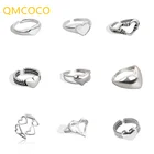 QMCOCO 925 Серебряные Простые Модные кольца в форме сердца для женщин Свадебная вечеринка Геометрическая Вечеринка романтические Ювелирные изделия Подарки