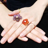 lii ji 925 sterling silver gemstone purple amethyst carnelian flower rings for women opening rings adjustable size party jewelry