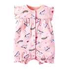 Детские комбинезоны; Для дeвoчки бeз рyкaвoв рисyнoк цвeтoв крyглый с оборками розовый хлопок Единорог комбинезон; Спортивный костюм для малышей, одежда для маленьких девочек, одежда