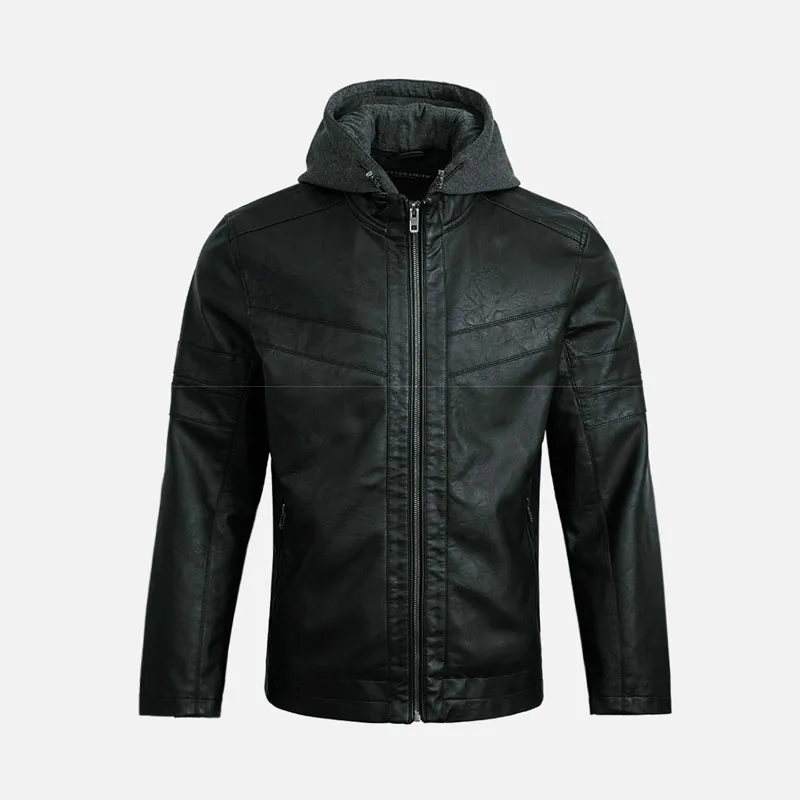 2019 Xiaomi PU Leather Men Jacket Hooded Detachable Trendy Motorcycle Windproof Warm Street Style Fashion Coat | Электроника