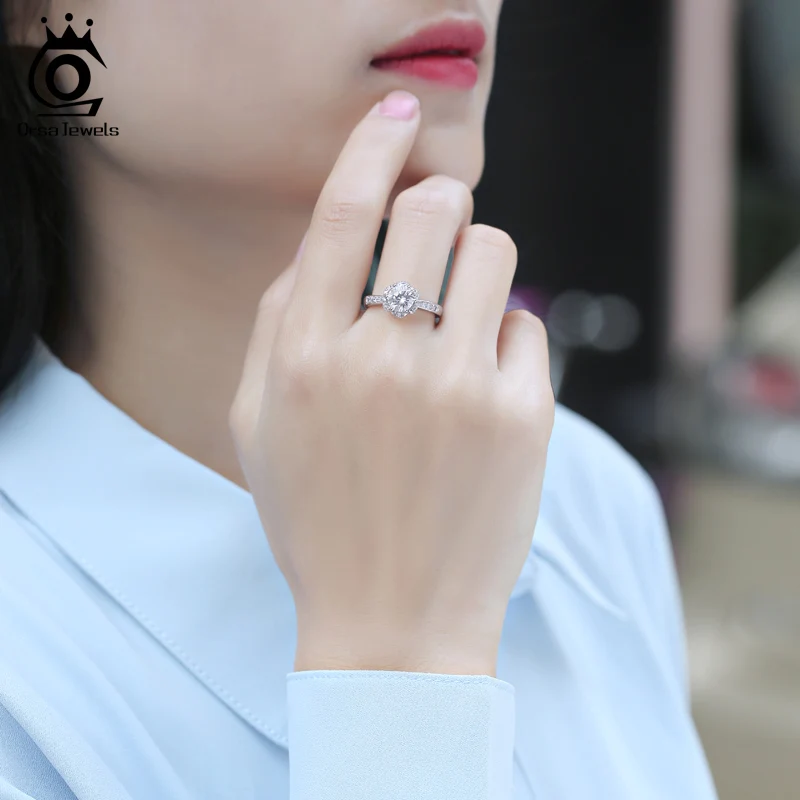 ORSA JEWELS Настоящее D Цвет VVS1 Муассанит солитер кольцо кластер цветочный дизайн