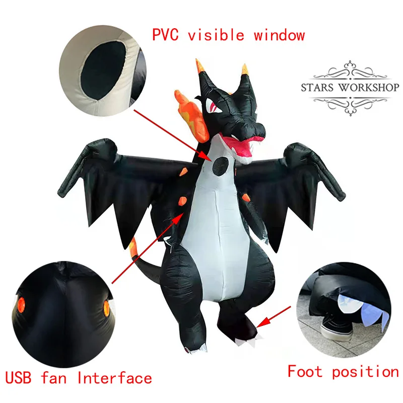 Аниме мультфильм надувной костюм динозавра вертел огонь дракон Косплей Взрослый