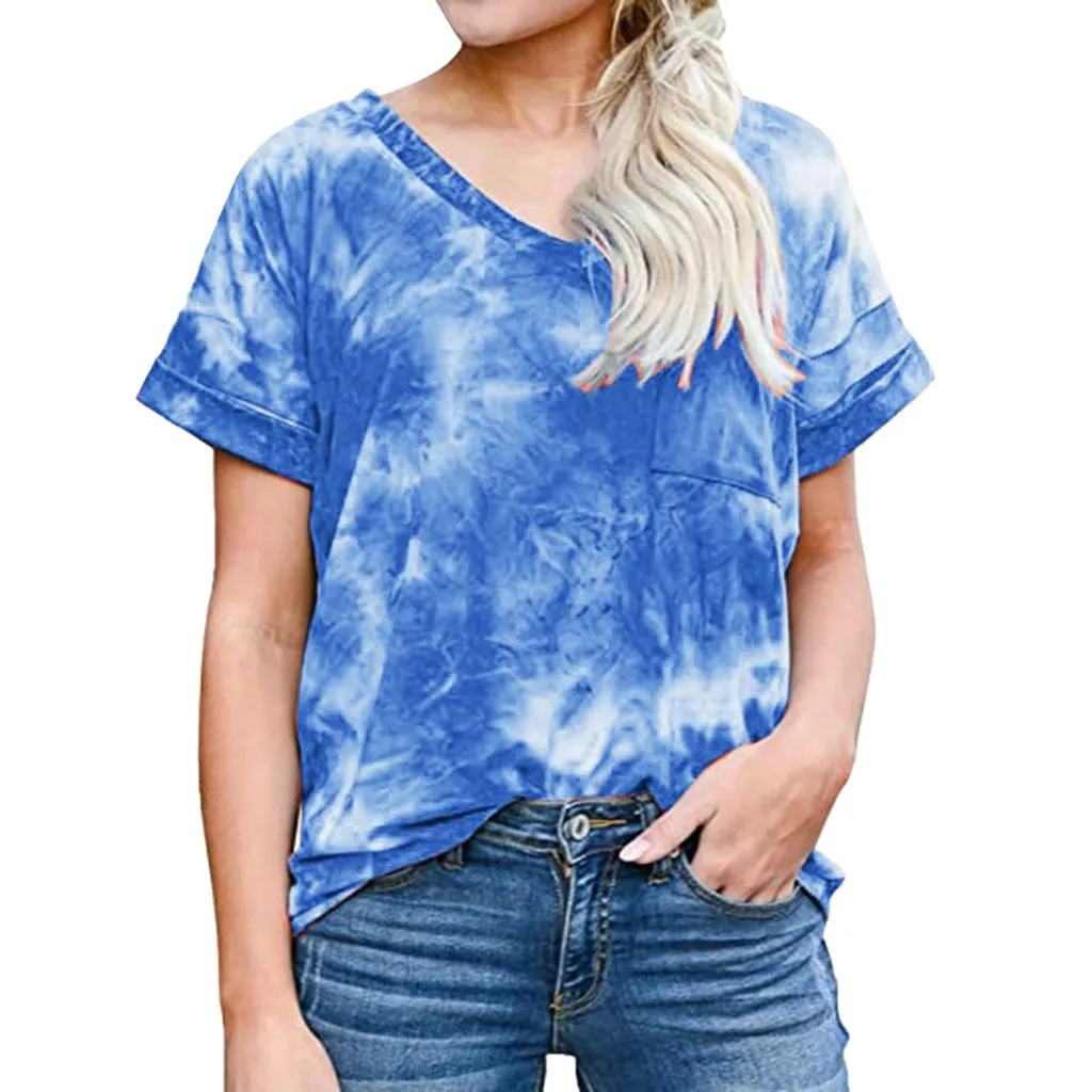 Футболка женская с принтом тай-дай Модный повседневный топ коротким рукавом и