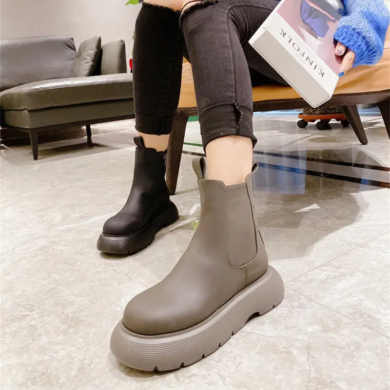 

Дышащие женские ботильоны в британском стиле, ботинки без каблука для девочек, зимняя обувь с круглым носком, женские модные ботинки на плос...