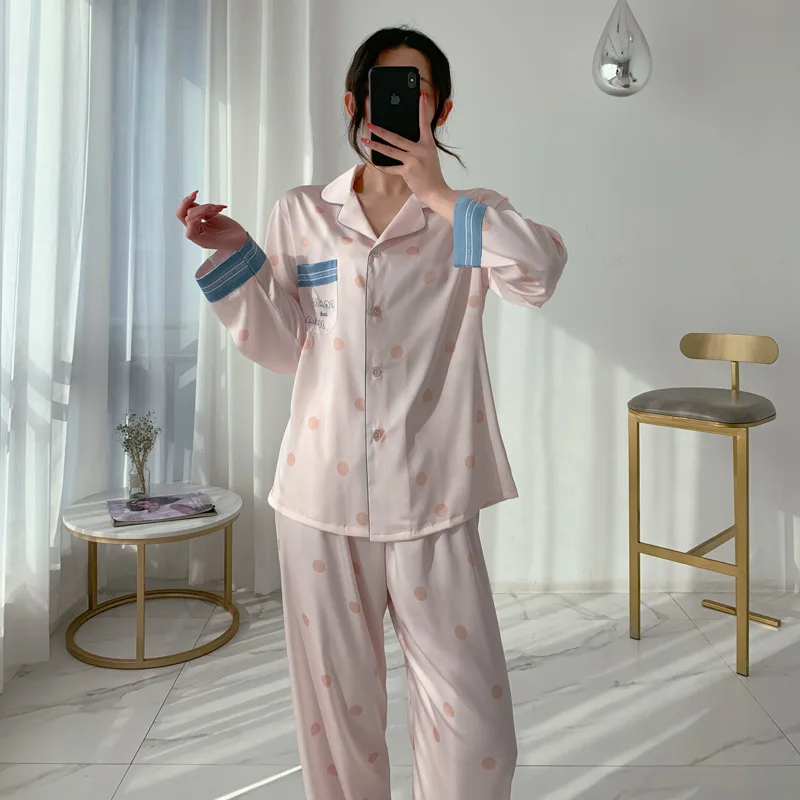Long Sleeve Pajamas Autumn Trousers Suit Fashion Pyjama Set Large Size Nightwear Home Service House Nightdress Costume Outfit