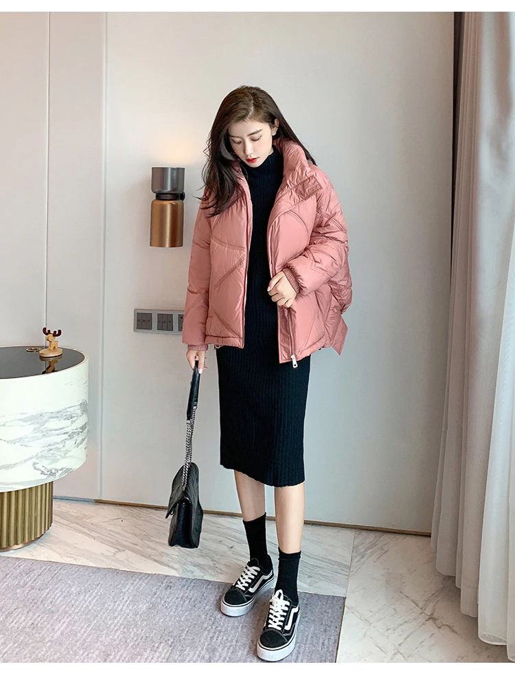 

2020 Winter New Cotton-padded Jacket Women's Short Side Zipper Bread Coat Loose Casual Fashion size Coat Ladies