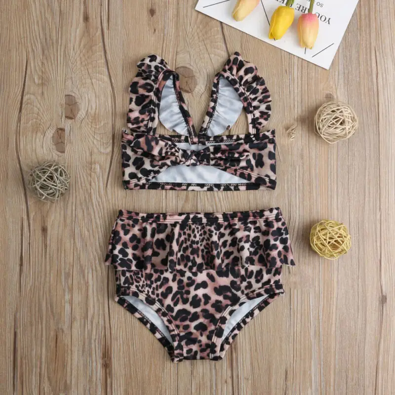 

2Pcs Toddler Baby Girl Leopard Swimwear Sleeveless Tops Bathing Suit Bikini Outfits Swimsuit Set