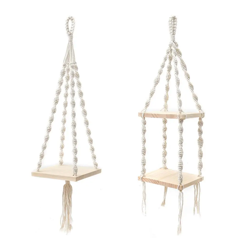

Rustic Wood Rope Hanging Wall Mount Country Classic Storage Floating Shelf