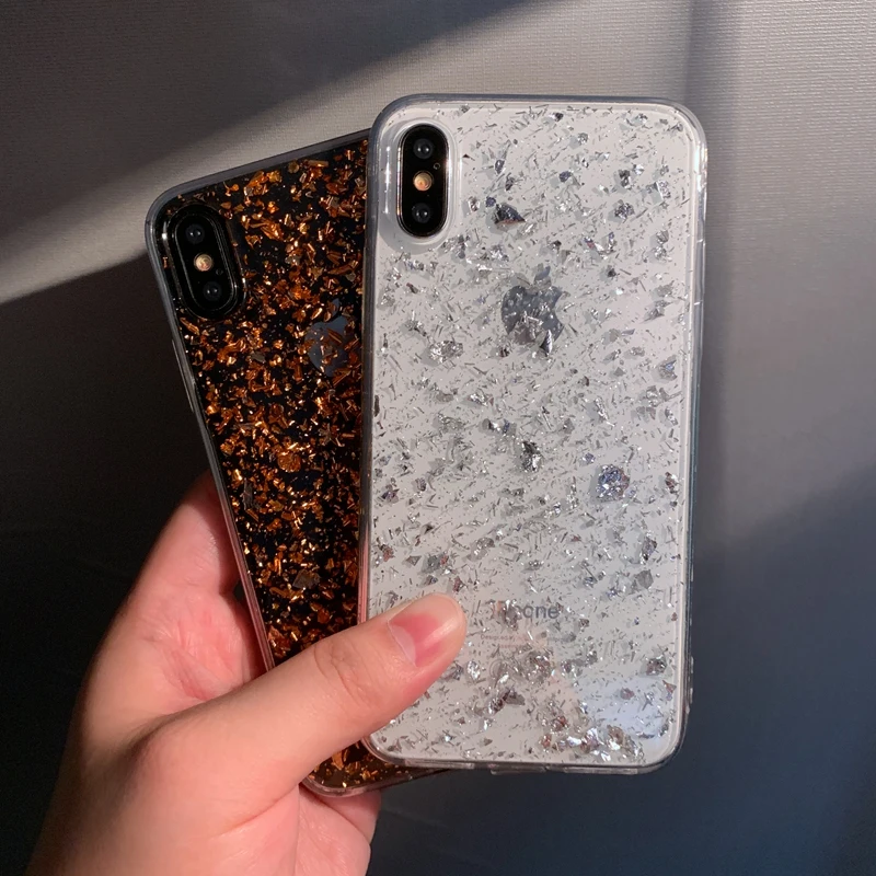 Для iPhone 6 6s 7 8 Plus 11 Pro X XS XR Max Блестящий сверкающий золотой фольгой блестки прозрачный мягкий Силиконовый ТПУ чехол для телефона чехол