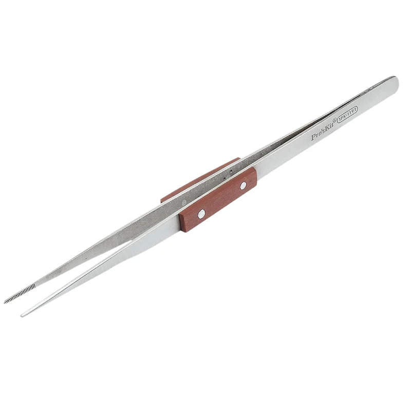 Пинцет Pro'sKit 1PK-119T с деревянной ручкой из нержавеющей стали изогнутый обратного