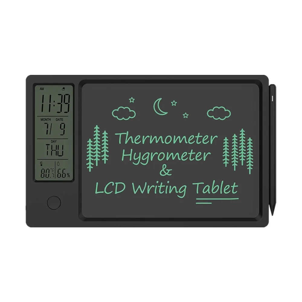 

ЖК-планшет для записи доска для рисования для детей 9,5 дюймов, игрушка с датчиком температуры и влажности, электронный календарь, подзарядка...