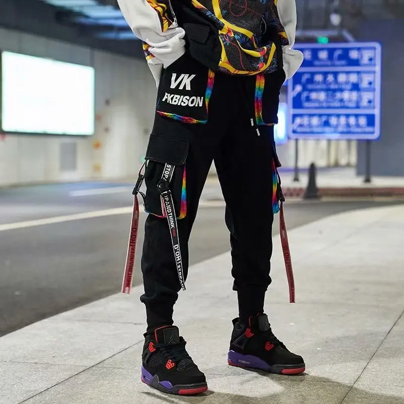 

Streetwear Men Hip Hop Patchwork Sweatpants Joggers Trousers Casual Drawstring Sportwear Pants Male New Men Cargo Pants