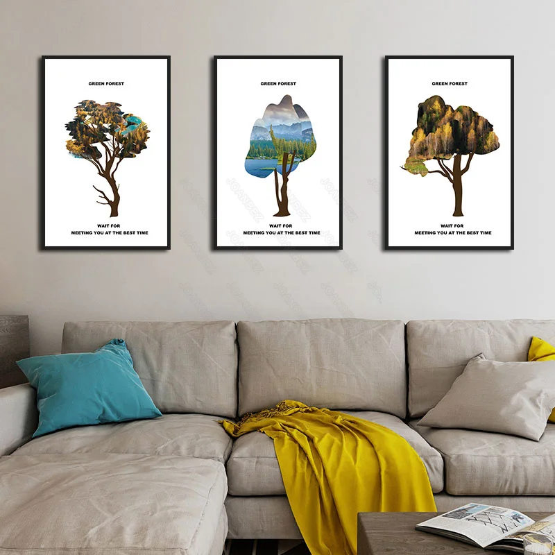 

Modern tree-shaped photo frame landscape woods beautiful white background simple background bedroom decoration poster wall