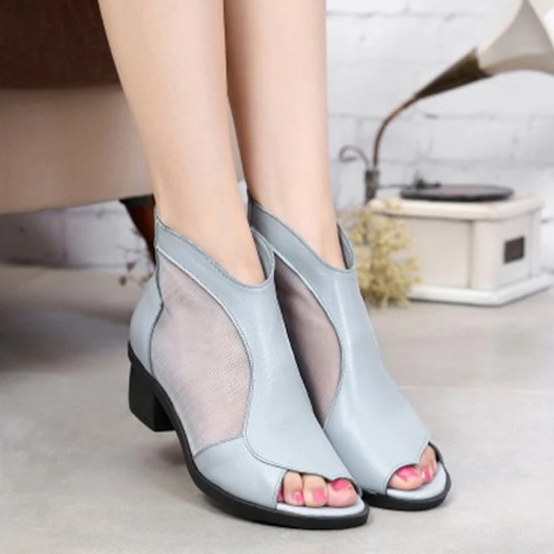 YAERNIFashion/женская летняя обувь из натуральной кожи Босоножки с открытым носком