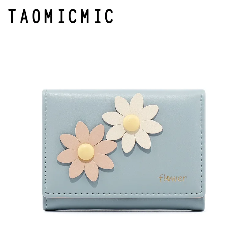 

New design contrast flower girl wallet card bag short three-fold multi-function snap button student coin purse Christmas gift