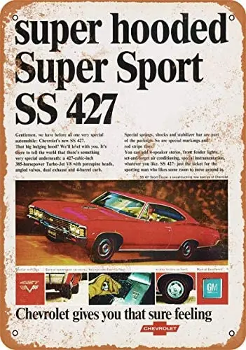 

Металлический винтажный Забавный жестяной знак 12x16 дюймов 1967 Chevy SS 427