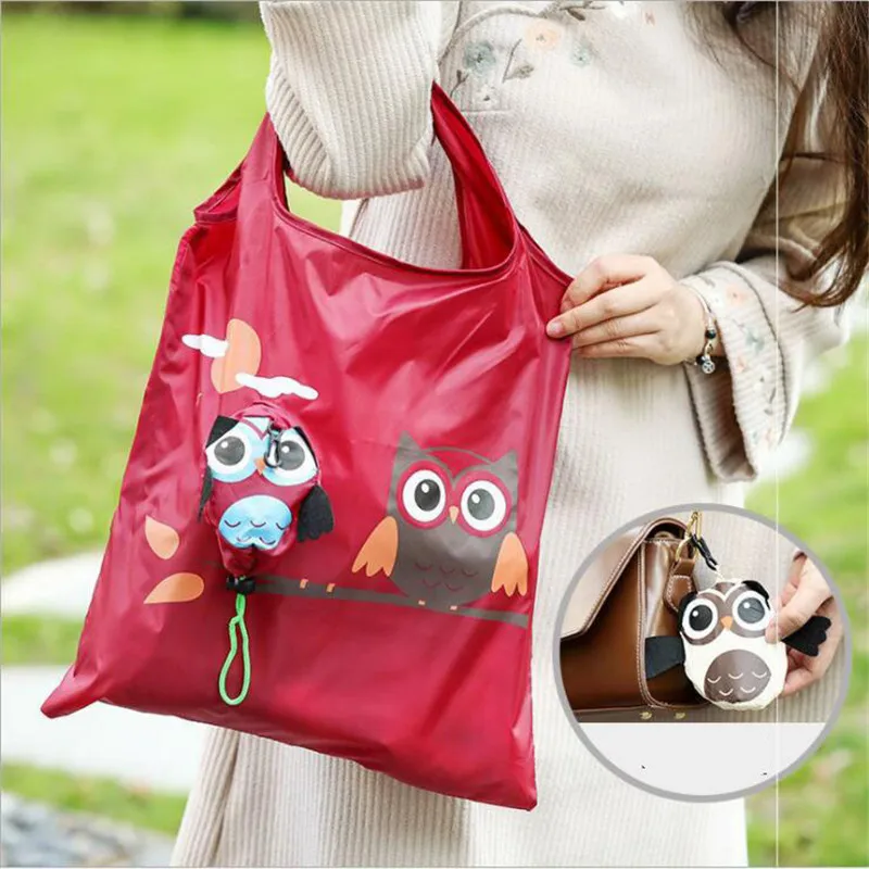 

Cute Animal Owl Shape Foldable Shopping Bag Reusable Tote Bag Portable Travel Shoulder Bag Folding Storage Bags Home Organizator