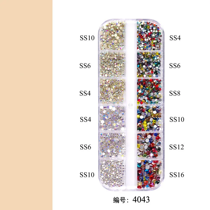 

New Shiny 12 Grid Flat-bottomed Diamond AB Rhinestone Long Strip Boxed Nail Art Fantasy Diamond Jewelry Mixed 1440 Pieces