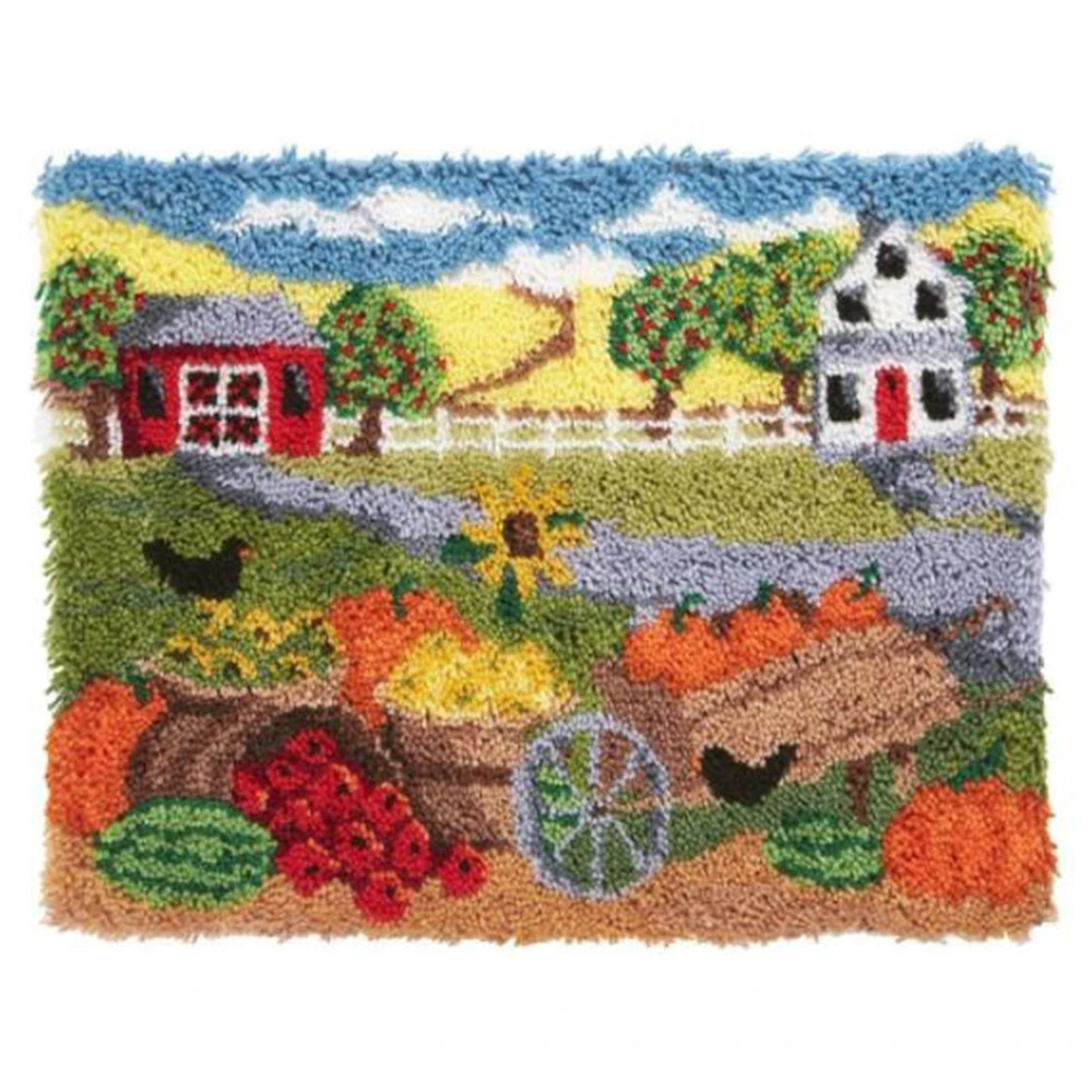 

Tapestry Latch hook carpet Cross stitch embroidery on printed canvas Embroidery carpet Rug making kits Rural scenery DIY Rug