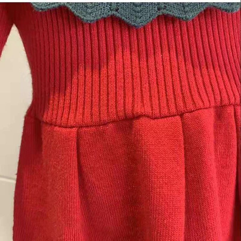

Red Baby Sweater Dress Autumn Winter Girls Knitting Wool Dresses Christmas Girls Princess Dresses New Ball Kids Costume Vestidos