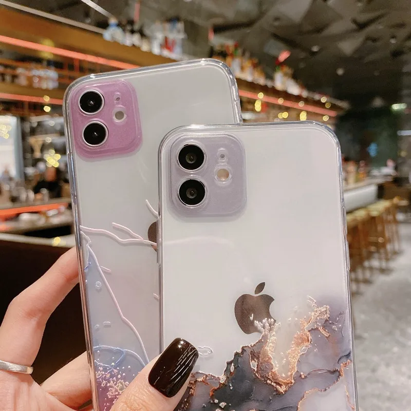 clear watercolor marble texture phone case for iphone 12 11 pro max 13 mini x xr xs max 7 8 6s plus se 2020 soft tpu back cover free global shipping