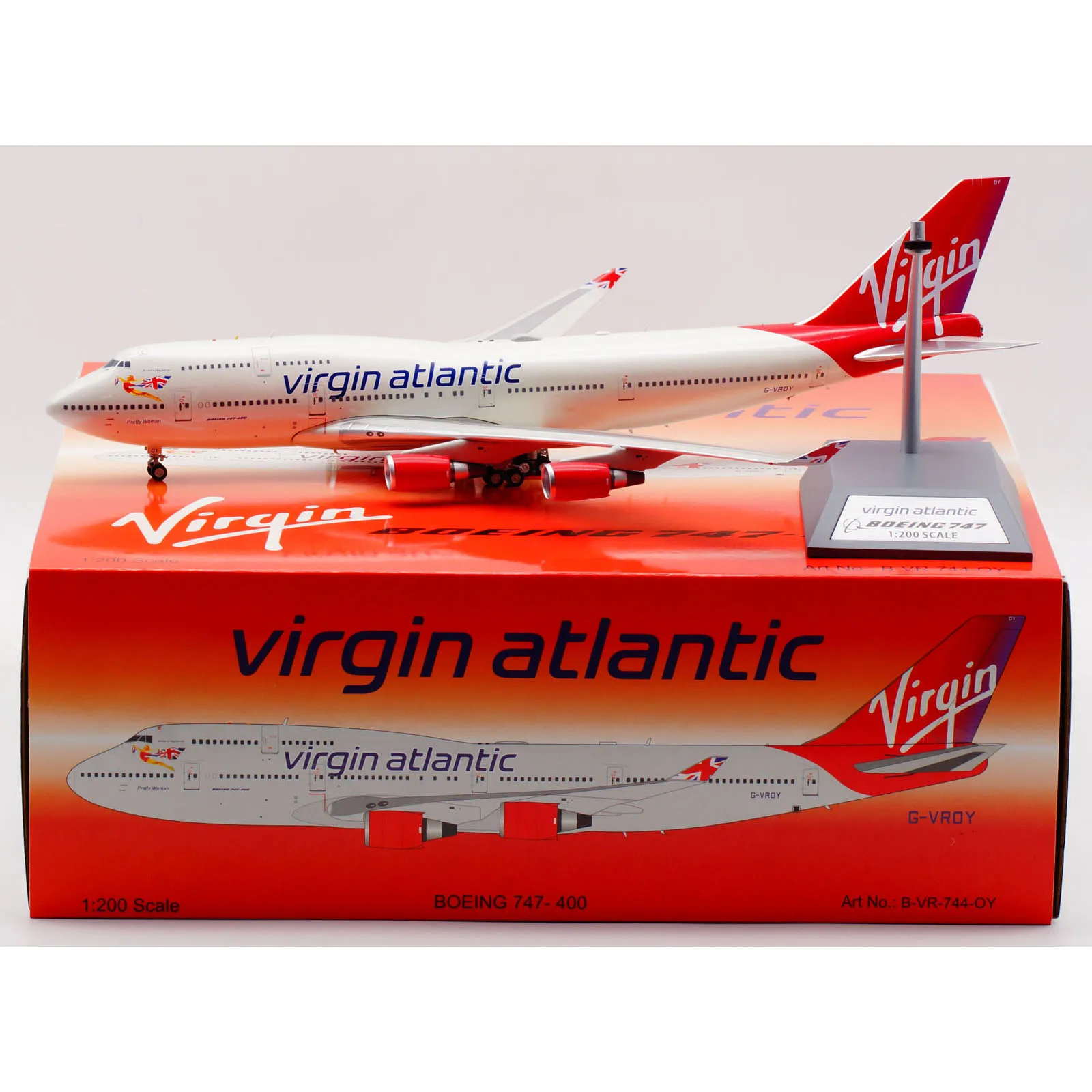 

1:200 Alloy Collectible airplane Gift B-VR-744-OY Virgin Atlantic Boeing B747-400 Diecast Aircarft Jet Model G-VROY With Stand