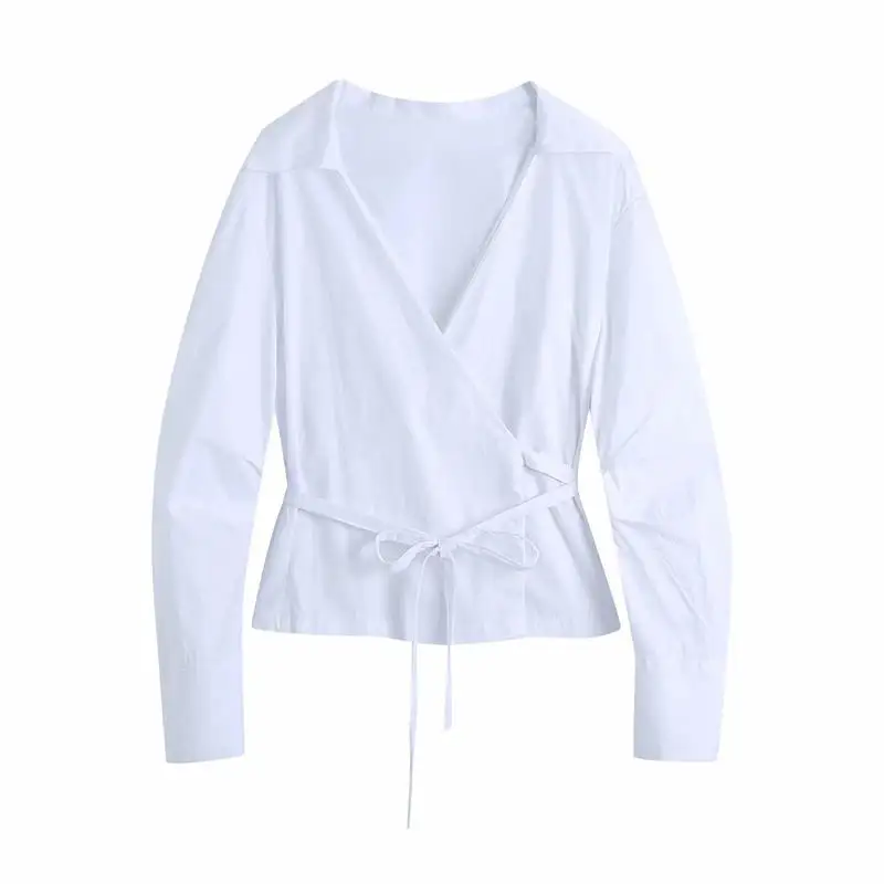 

2021 ZA Spring Women Bow Blouse Bandage Long Sleeve Shirts Office Lady Female Top Single Breasted Solid Turn Down Collar Blouses