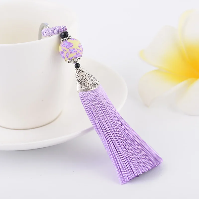 Trendy Retro Chinese Style Series Ice Silk Tassel Keychain Ladies Backpack Mobile Phone Car Key Pendant Fashion Gift Ornament