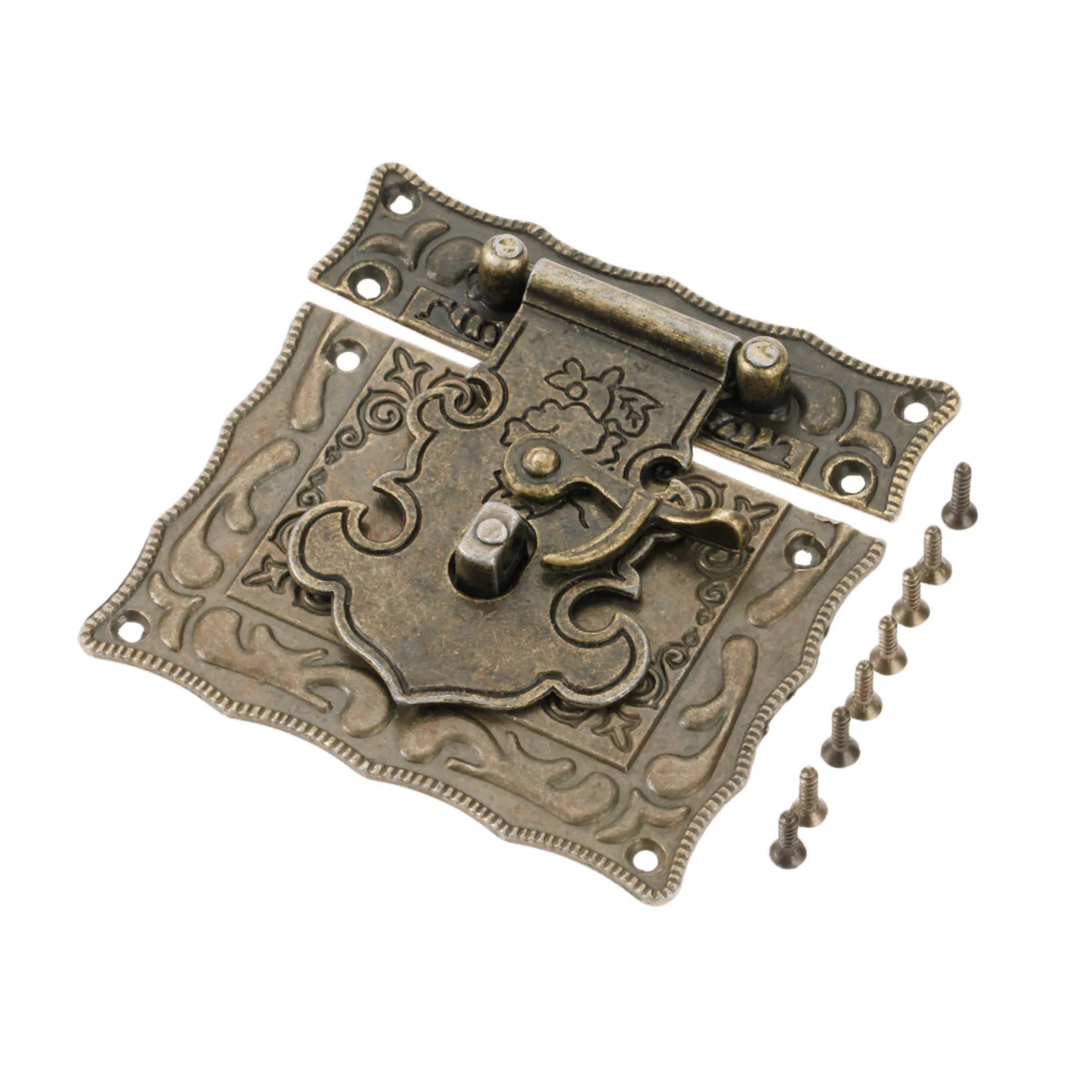 

2Pcs Antique Bronze Cabinet Hinges Vintage Furniture Hardware Set + Box Hasp Latch Toggle Buckle for Jewelry Wooden Case