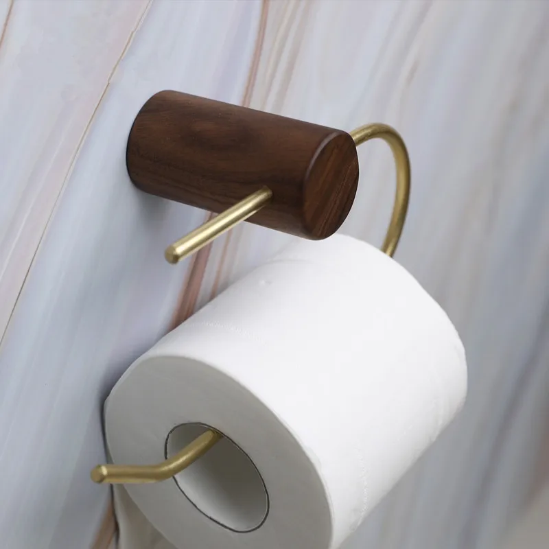 

Brass Toilet Paper Holder Wooden Towel WC Kitchen Paper Roll Holder Bathroom Accessories Gold
