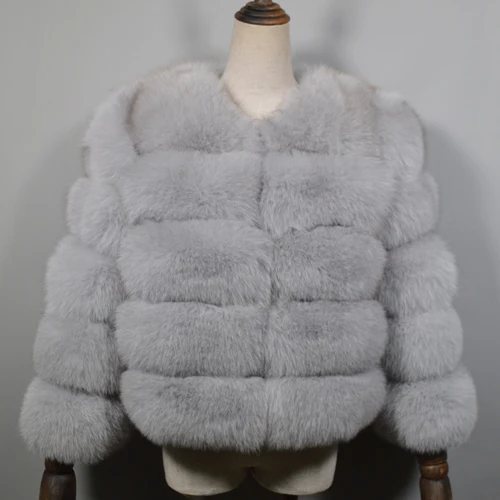light grey Женское качественное натуральное пальто с лисьим мехом натуральный мех лисы куртка короткое зимнее меховое пальто с лисьим мехом с фабрики - Цвет: light grey