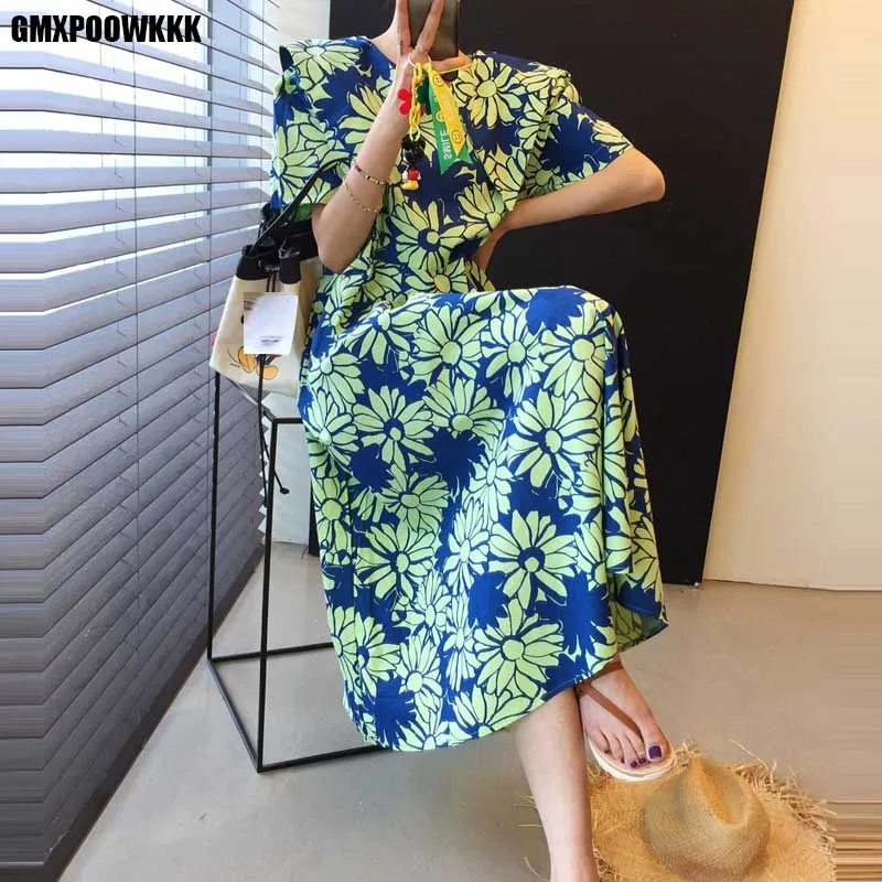 

Vintage Floral Stitching Female Dresses 2021 Fashion New Summer Boho Party Women Dress Elegant One-Piece Korean Ladys Dress