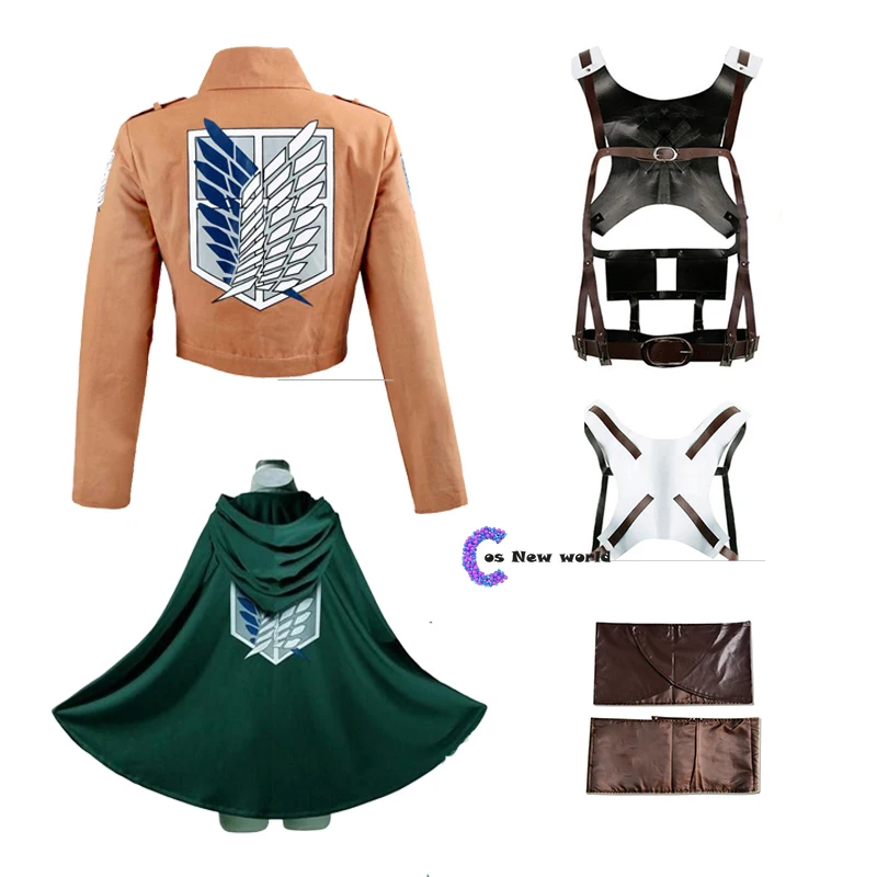 

Attack on Titan Shingeki no Kyojin Cosplay Costumes Set Recon Corps Leather Shorts Harness Belt Apron Skirt Scouting Legion Cape