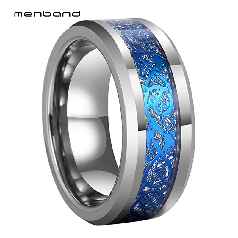 Вольфрамовое обручальное кольцо с драконом для мужчин и женщин метеоритом синим