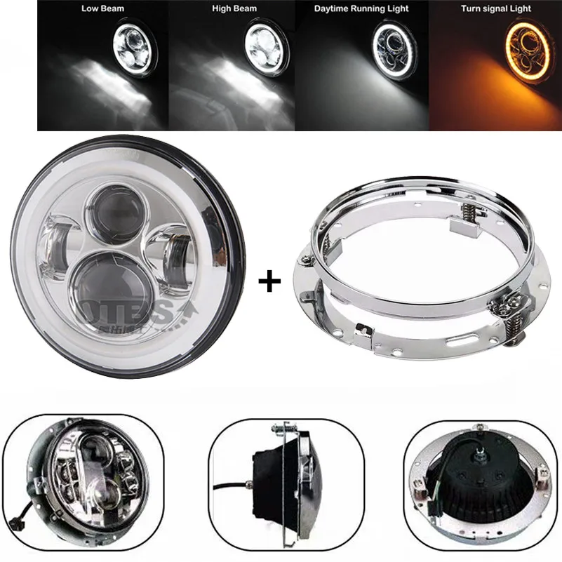 7 дюймовый светодиодный фар Белый DRL с дюймов кронштейн для Harley Touring Electra Road King Street